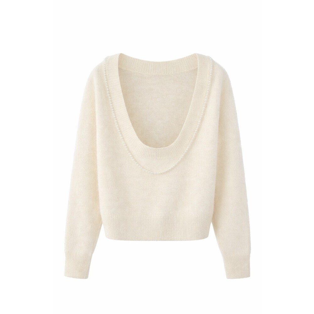 Bernadette Solène Brushed Cashmere Pullover Open Back Pearl Necklace White Small - Picture 7 of 15